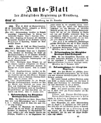 Amtsblatt für den Regierungsbezirk Arnsberg Samstag 19. November 1870