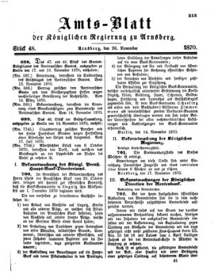 Amtsblatt für den Regierungsbezirk Arnsberg Samstag 26. November 1870