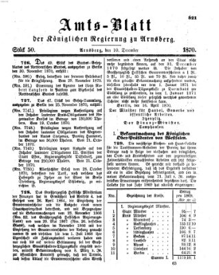 Amtsblatt für den Regierungsbezirk Arnsberg Samstag 10. Dezember 1870