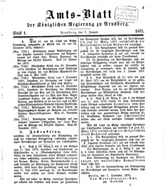 Amtsblatt für den Regierungsbezirk Arnsberg Samstag 7. Januar 1871