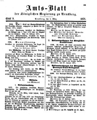 Amtsblatt für den Regierungsbezirk Arnsberg Samstag 4. März 1871