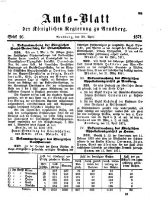 Amtsblatt für den Regierungsbezirk Arnsberg Samstag 22. April 1871