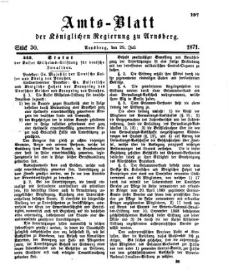 Amtsblatt für den Regierungsbezirk Arnsberg Samstag 29. Juli 1871