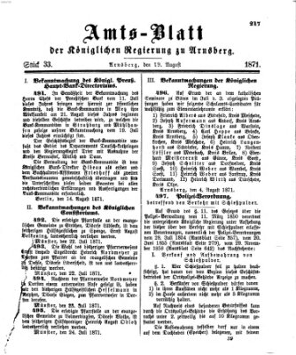 Amtsblatt für den Regierungsbezirk Arnsberg Samstag 19. August 1871