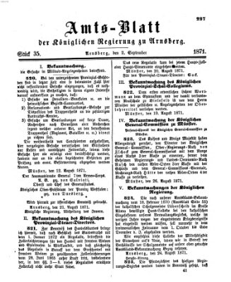 Amtsblatt für den Regierungsbezirk Arnsberg Samstag 2. September 1871