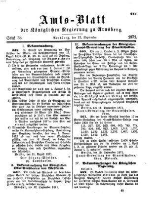 Amtsblatt für den Regierungsbezirk Arnsberg Samstag 23. September 1871