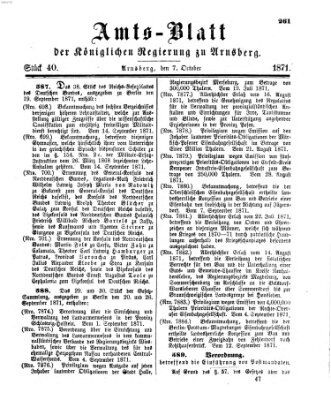 Amtsblatt für den Regierungsbezirk Arnsberg Samstag 7. Oktober 1871