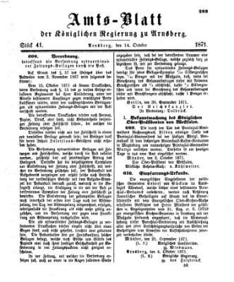 Amtsblatt für den Regierungsbezirk Arnsberg Samstag 14. Oktober 1871