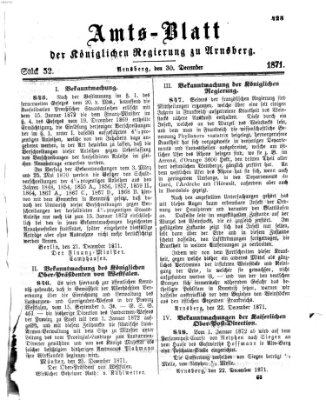 Amtsblatt für den Regierungsbezirk Arnsberg Samstag 30. Dezember 1871