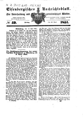 Eisenbergisches Nachrichtsblatt Freitag 20. Juni 1851