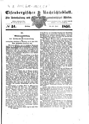 Eisenbergisches Nachrichtsblatt Freitag 27. Juni 1851