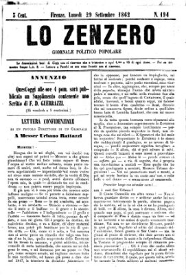 Lo Zenzero Montag 29. September 1862