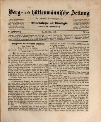 Berg- und hüttenmännische Zeitung Mittwoch 31. März 1847