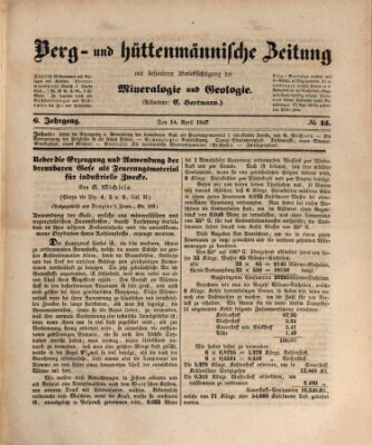 Berg- und hüttenmännische Zeitung Mittwoch 14. April 1847