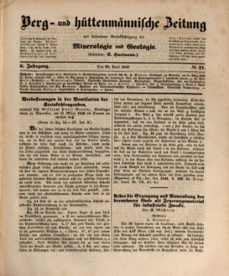 Berg- und hüttenmännische Zeitung Mittwoch 28. April 1847