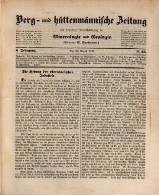 Berg- und hüttenmännische Zeitung Mittwoch 18. August 1847