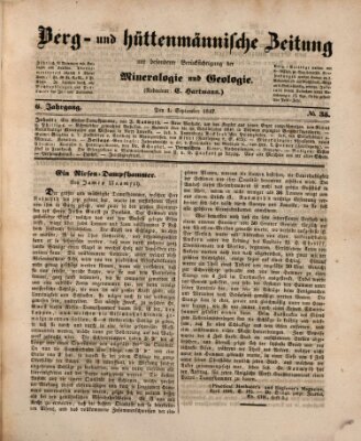 Berg- und hüttenmännische Zeitung Mittwoch 1. September 1847