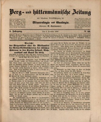 Berg- und hüttenmännische Zeitung Mittwoch 1. Dezember 1847