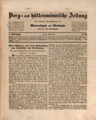 Berg- und hüttenmännische Zeitung Mittwoch 3. Mai 1848