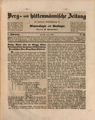 Berg- und hüttenmännische Zeitung Mittwoch 28. Juni 1848