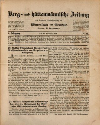 Berg- und hüttenmännische Zeitung Mittwoch 20. September 1848