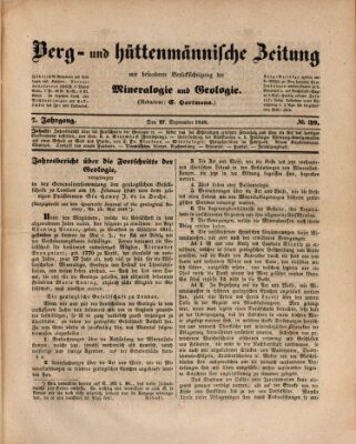 Berg- und hüttenmännische Zeitung Mittwoch 27. September 1848