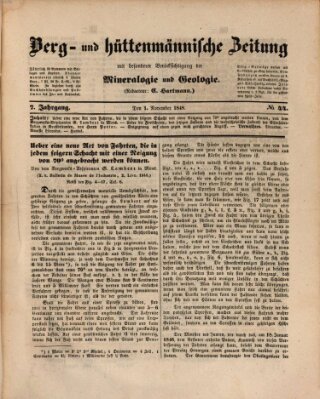 Berg- und hüttenmännische Zeitung Mittwoch 1. November 1848