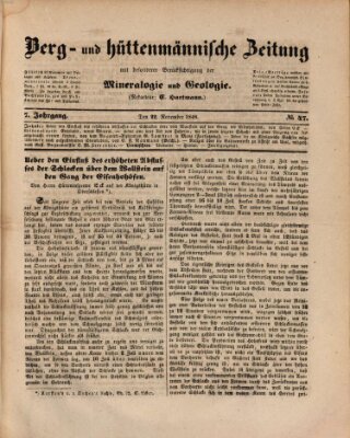 Berg- und hüttenmännische Zeitung Mittwoch 22. November 1848