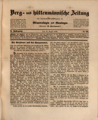 Berg- und hüttenmännische Zeitung Mittwoch 15. August 1849