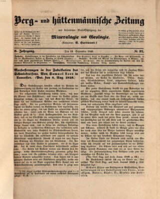 Berg- und hüttenmännische Zeitung Mittwoch 12. September 1849