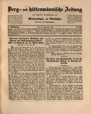 Berg- und hüttenmännische Zeitung Mittwoch 19. September 1849