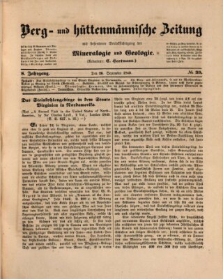 Berg- und hüttenmännische Zeitung Mittwoch 26. September 1849