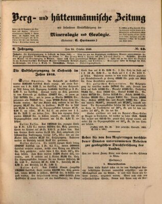 Berg- und hüttenmännische Zeitung Mittwoch 24. Oktober 1849