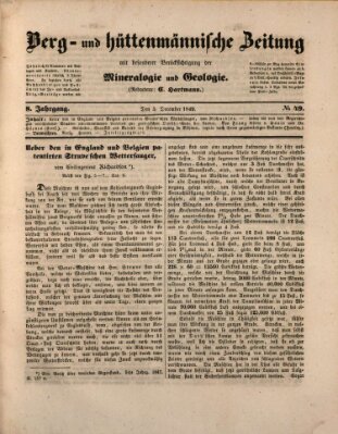 Berg- und hüttenmännische Zeitung Mittwoch 5. Dezember 1849