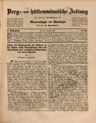 Berg- und hüttenmännische Zeitung Mittwoch 14. August 1850