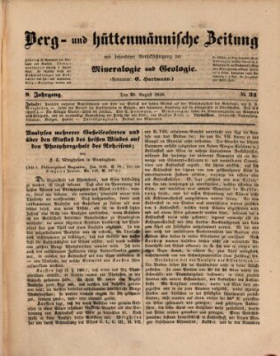 Berg- und hüttenmännische Zeitung Mittwoch 28. August 1850