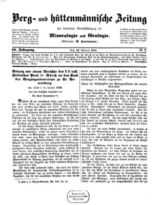 Berg- und hüttenmännische Zeitung Mittwoch 12. Februar 1851