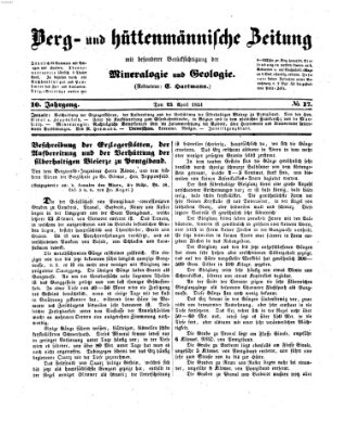 Berg- und hüttenmännische Zeitung Mittwoch 23. April 1851