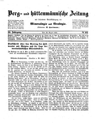 Berg- und hüttenmännische Zeitung Mittwoch 13. August 1851