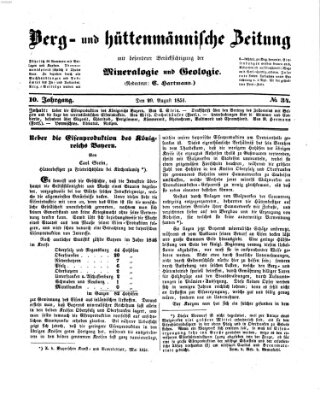 Berg- und hüttenmännische Zeitung Mittwoch 20. August 1851