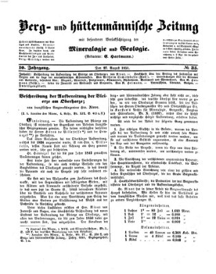 Berg- und hüttenmännische Zeitung Mittwoch 27. August 1851