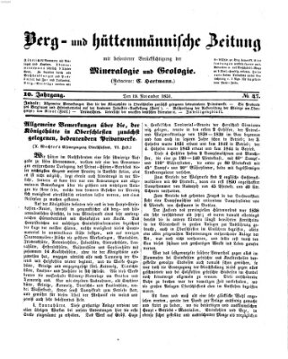 Berg- und hüttenmännische Zeitung Mittwoch 19. November 1851