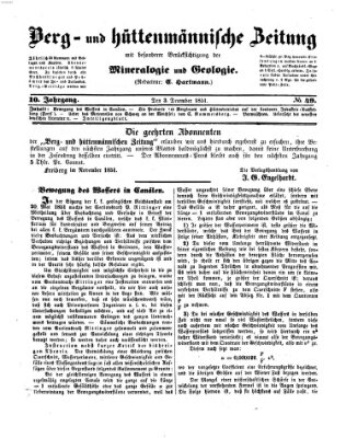 Berg- und hüttenmännische Zeitung Mittwoch 3. Dezember 1851