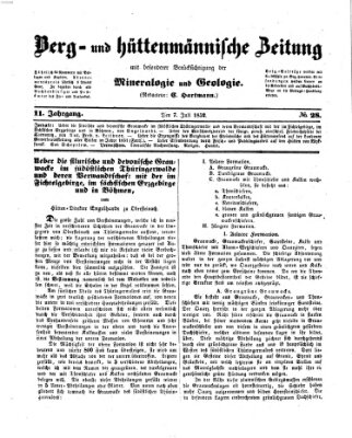 Berg- und hüttenmännische Zeitung Mittwoch 7. Juli 1852