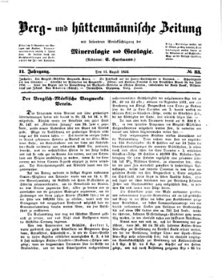 Berg- und hüttenmännische Zeitung Mittwoch 11. August 1852