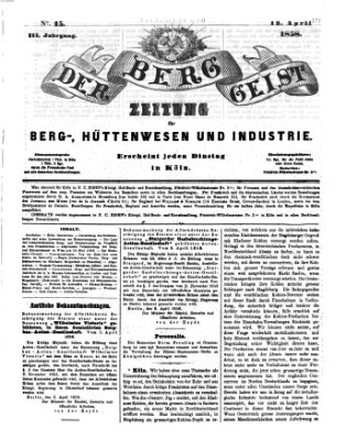 Der Berggeist Dienstag 13. April 1858