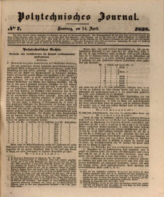 Polytechnisches Journal Samstag 14. April 1838