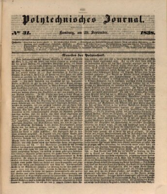 Polytechnisches Journal Samstag 29. September 1838