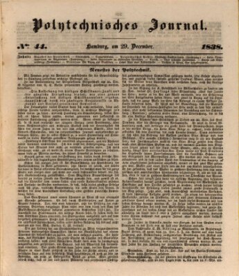 Polytechnisches Journal Samstag 29. Dezember 1838