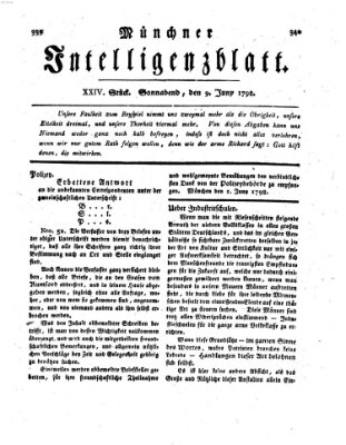 Münchner Intelligenzblatt Samstag 9. Juni 1798